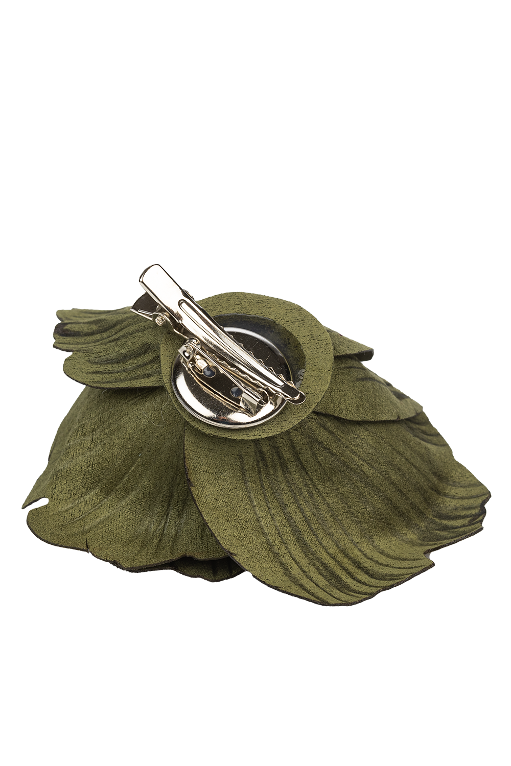 SMALL SUEDE-LOOK GREEN ROSE BROOCH