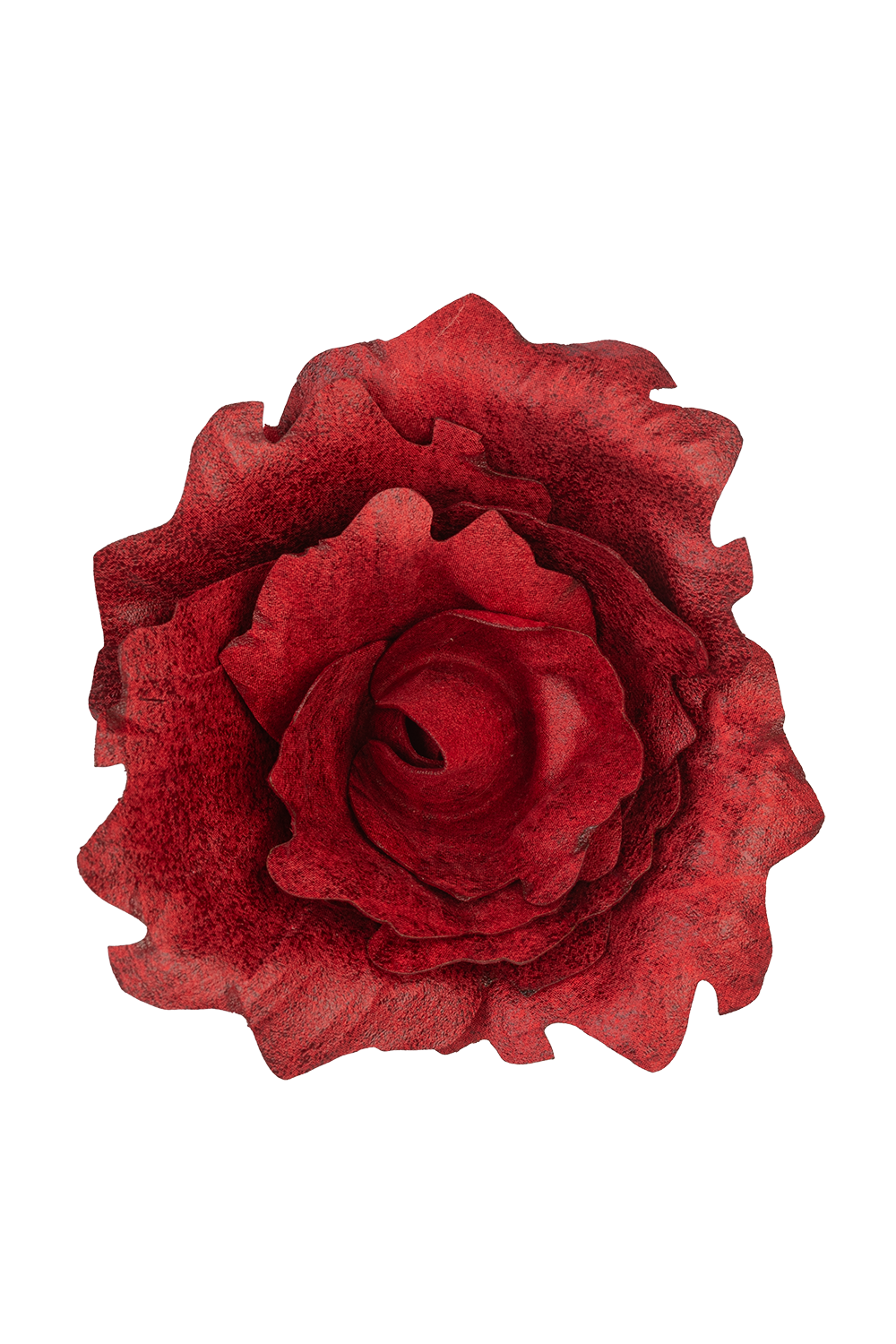 MEDIUM SUEDE-LOOK RED ROSE BROOCH
