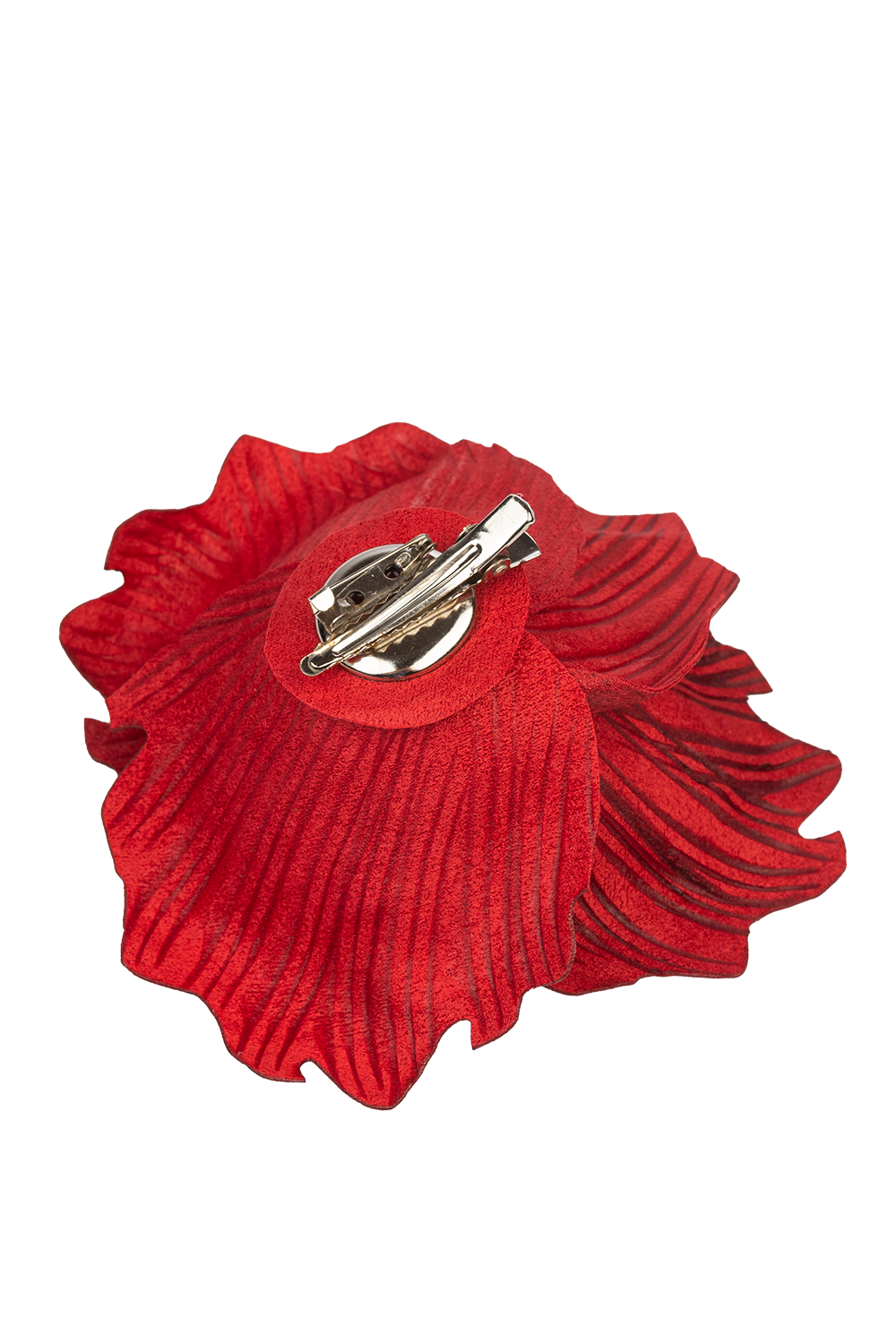 SMALL SUEDE-LOOK RED ROSE BROOCH