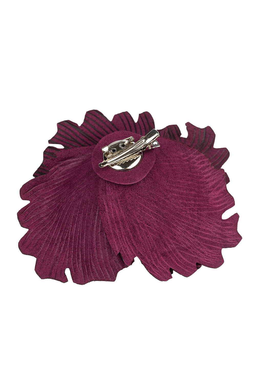 MEDIUM SUEDE-LOOK BURGUNDY ROSE BROOCH