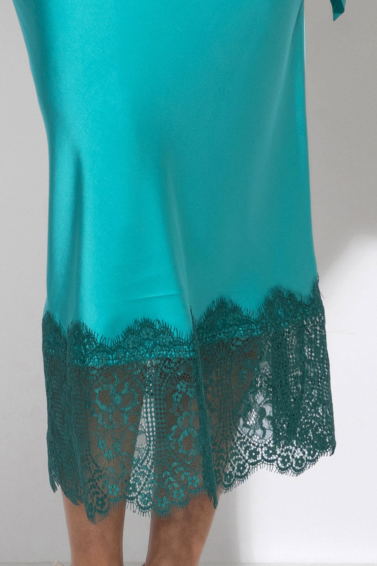 FLARED SKIRT WITH LACE TRIM IN TURQUOISE - ESSENTIALS