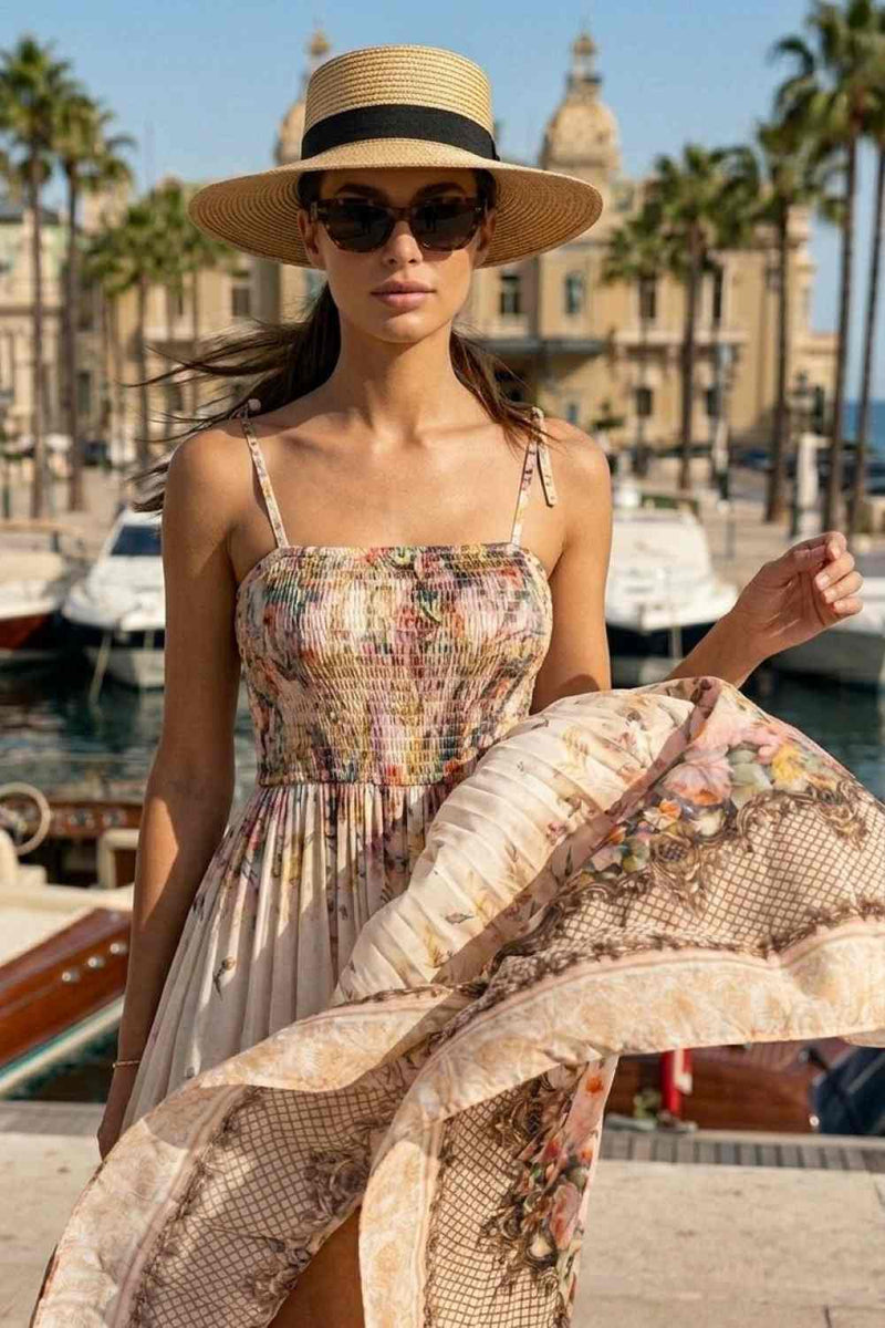 VISCOSE DRESS WITH STRAPS - BAROQUE FLOWERS JIRO ДЪЛГА РОКЛЯ ОТ ВИСКОЗА С ПРЕЗРАМКИ - BAROQUE FLOWERS JIORO