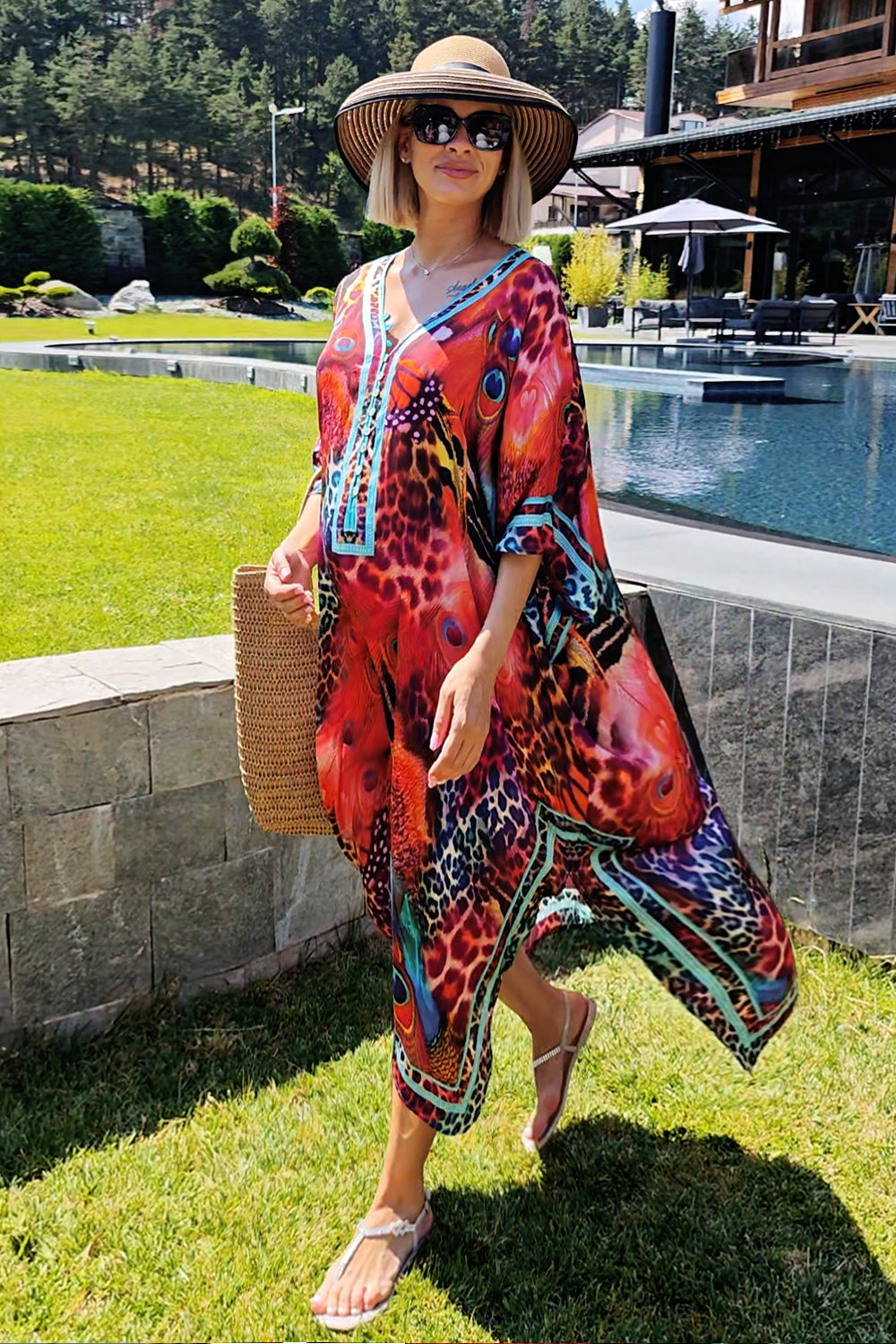 SATIN-VISCOSE-CAFTAN - LEO NEON WILD