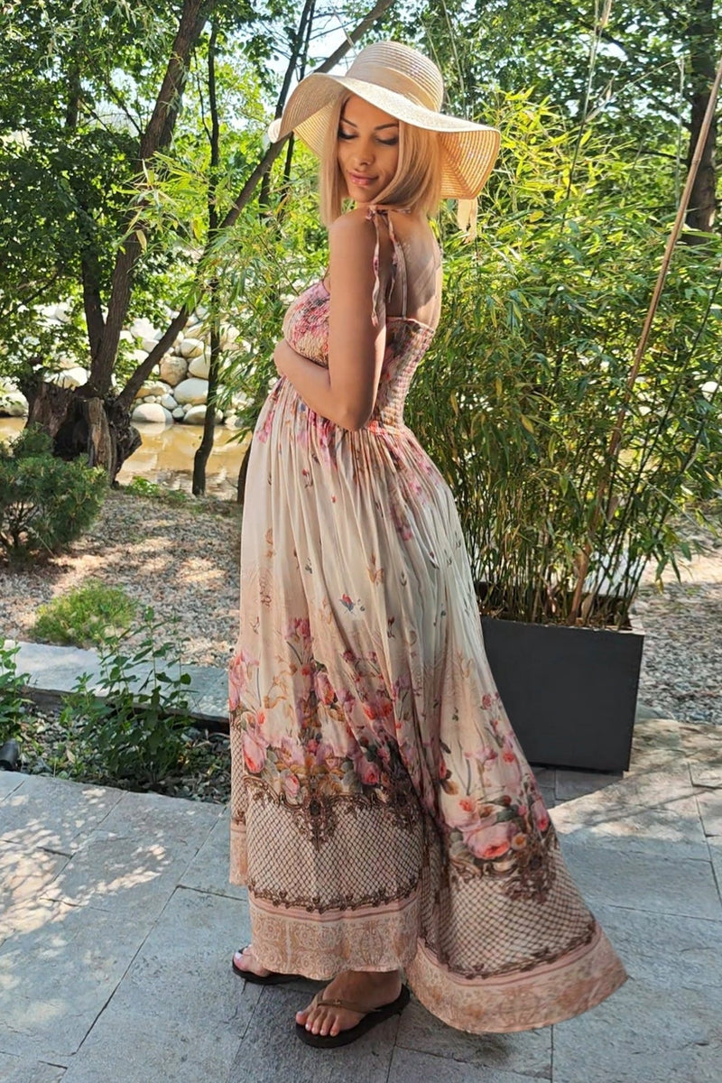 VISCOSE DRESS WITH STRAPS - BAROQUE FLOWERS JIRO ДЪЛГА РОКЛЯ ОТ ВИСКОЗА С ПРЕЗРАМКИ - BAROQUE FLOWERS JIORO