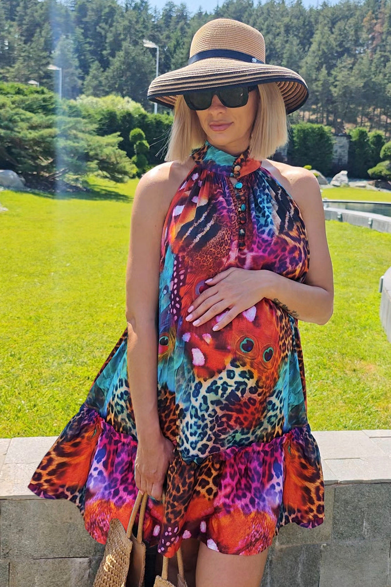 FLARED VISCOSE DRESS - LEO NEON WILD JIORO РАЗКРОЕНА РОКЛЯ ОТ ВИСКОЗА - LEO NEON WILD JIORO