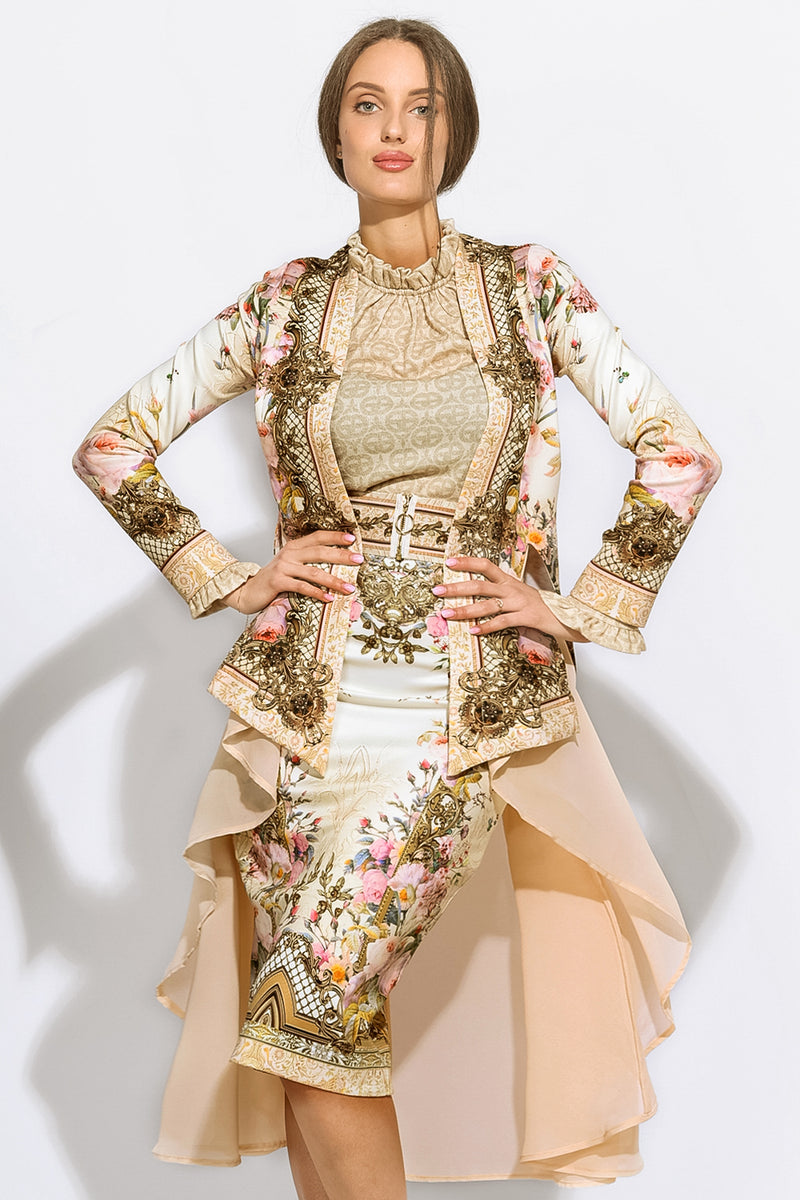 BLOUSE WITH GATHERED NECKLINE AND LOGO PRINT - IVORY LOGO COLLECTION JIORO БЛУЗА ОТ ФИНО ПЛЕТИВО - IVORY LOGO JIORO