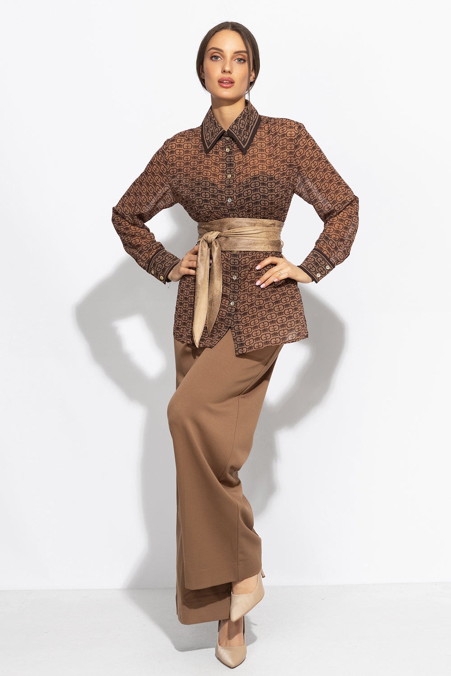 LONG SLEEVE PRINT SHIRT-MOCHA MOUSSE LOGO
