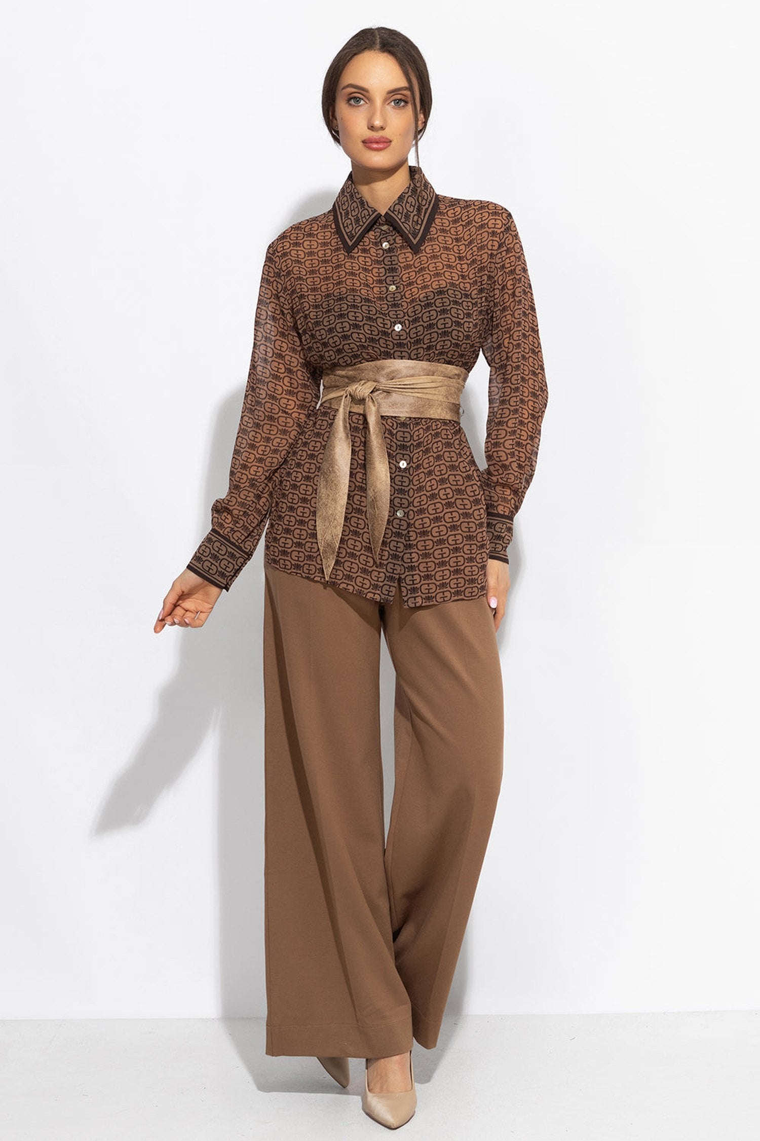 LONG SLEEVE PRINT SHIRT-MOCHA MOUSSE LOGO