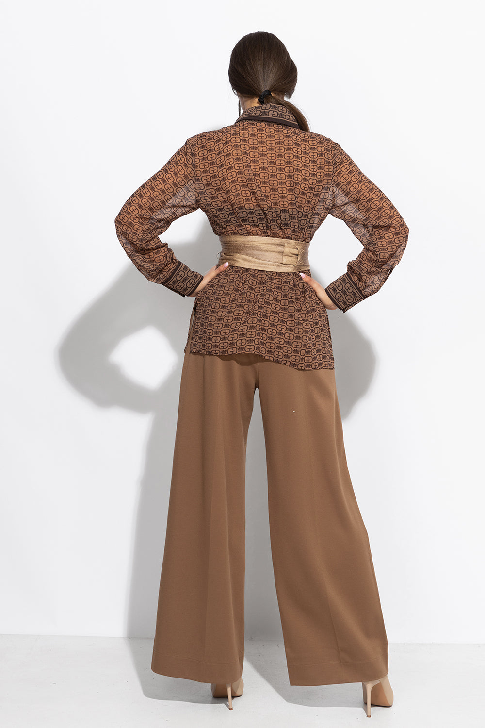 LONG SLEEVE PRINT SHIRT-DARK BROWN LOGO