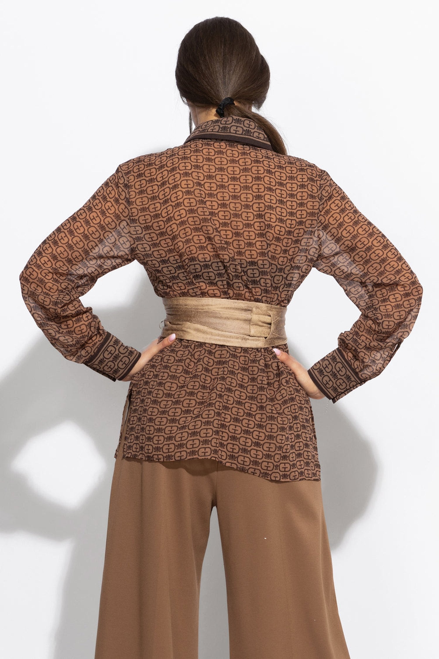 LONG SLEEVE PRINT SHIRT-MOCHA MOUSSE LOGO