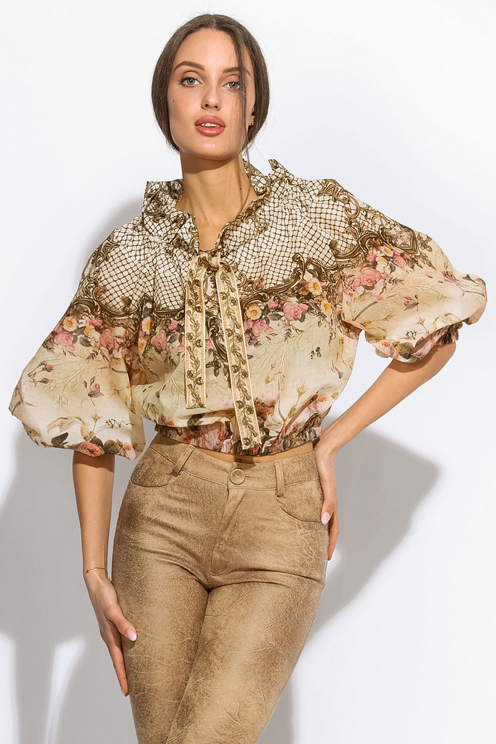 COTTON SHIRT WITH A STATEMENT COLLAR -  BAROQUE FLOWERS JIORO РИЗА С ЕФЕКТНА ЯКА - BAROQUE FLOWERS JIORO