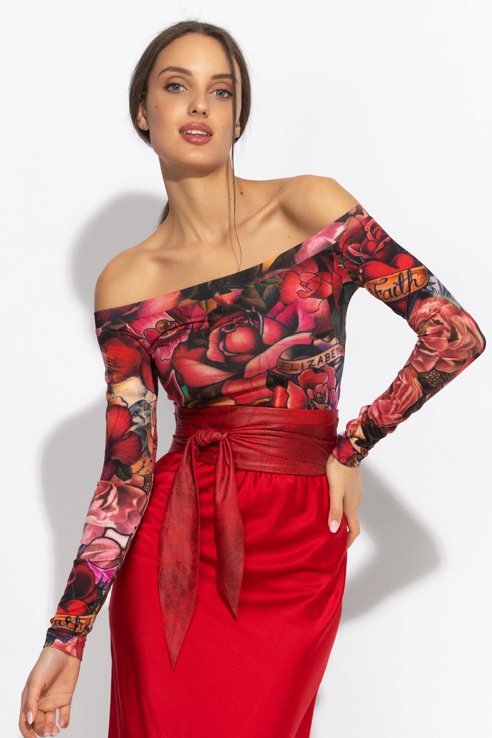 BIAS-CUT RED SATIN SKIRT WITH ELASTIC WAISTBAND - ESSENTIALS