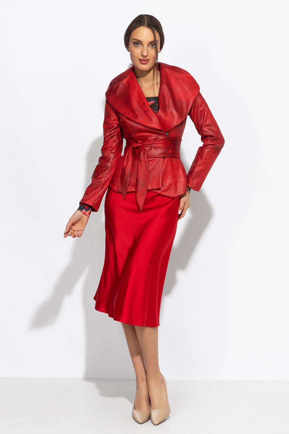 BIAS-CUT RED SATIN SKIRT WITH ELASTIC WAISTBAND - ESSENTIALS
