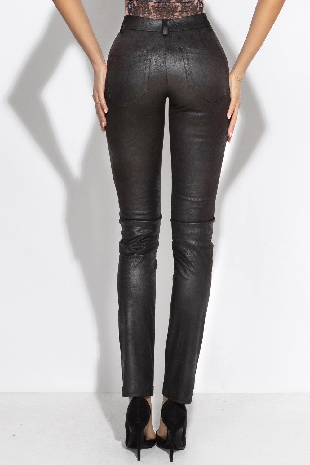 PANTALONI SLIM A VITA ALTA NERI - ESSENTIALS