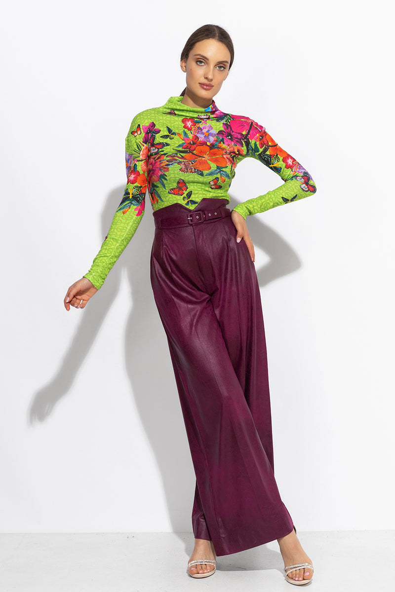 KNITTED TURTLENECK BLOUSE WITH HIGH NECK - ACID GREEN LOGO JIORO  ПОЛО БЛУЗА ОТ ПЛЕТИВО С ВИСОКА ЯКА – ACID GREEN LOGO JIORO