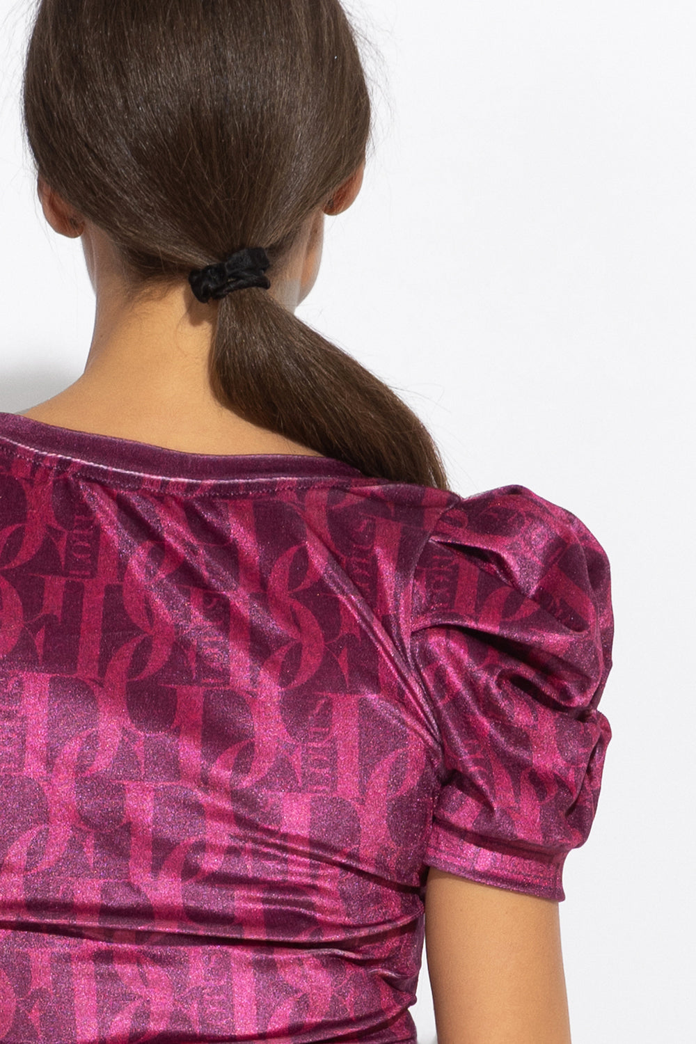 BLUSE MIT PUFFÄRMELN UND V-AUSSCHNITT - BURGUNDER LOGO