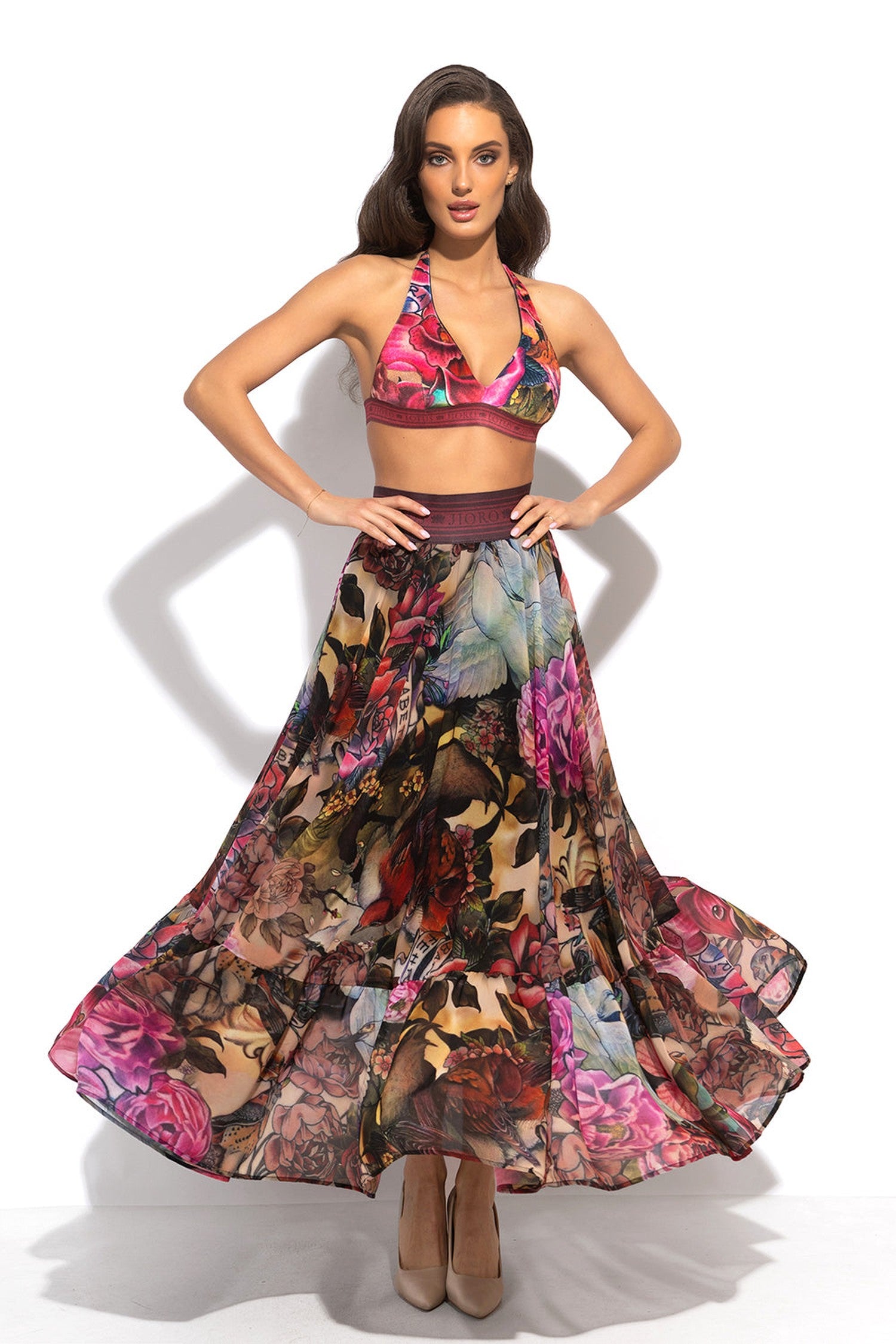 FULL-FLARED MAXI SKIRT WITH ELASTIC WAIST - TATTOO STAR