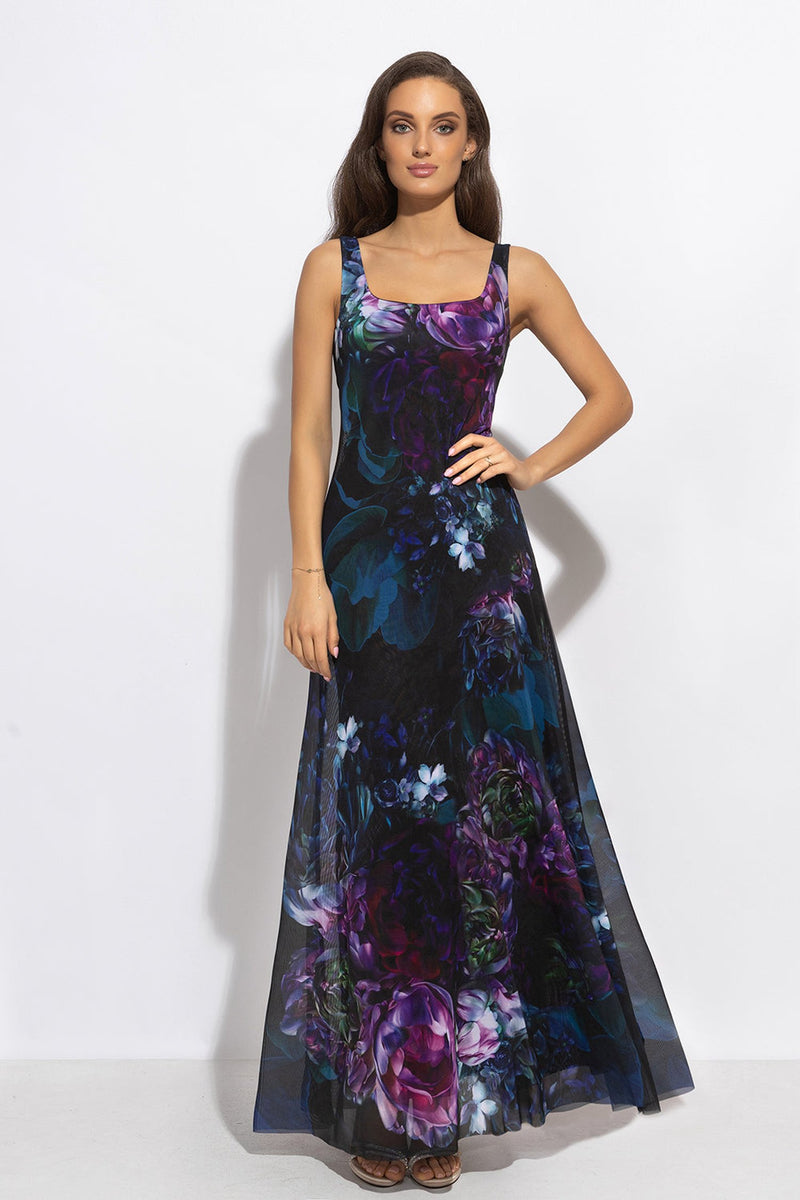 BACKLESS MESH LONG DRESS - PEONIES
