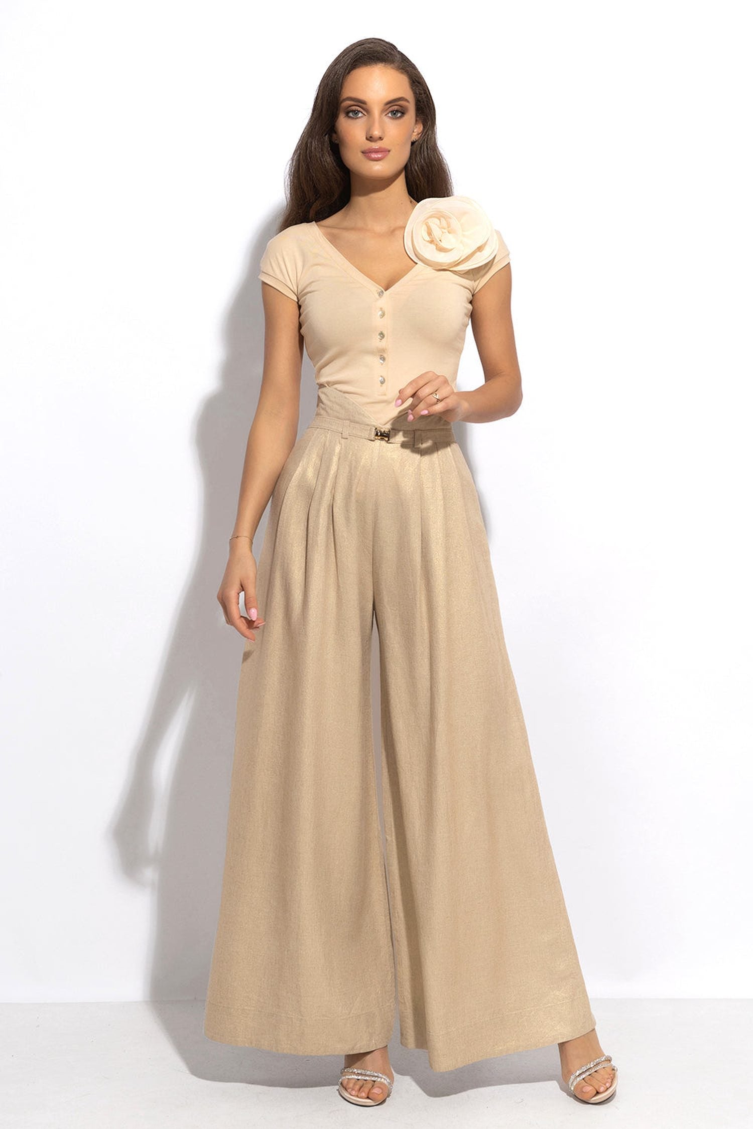 HIGH WAIST WIDE LEG LINEN PANTS - ESSENTIALS