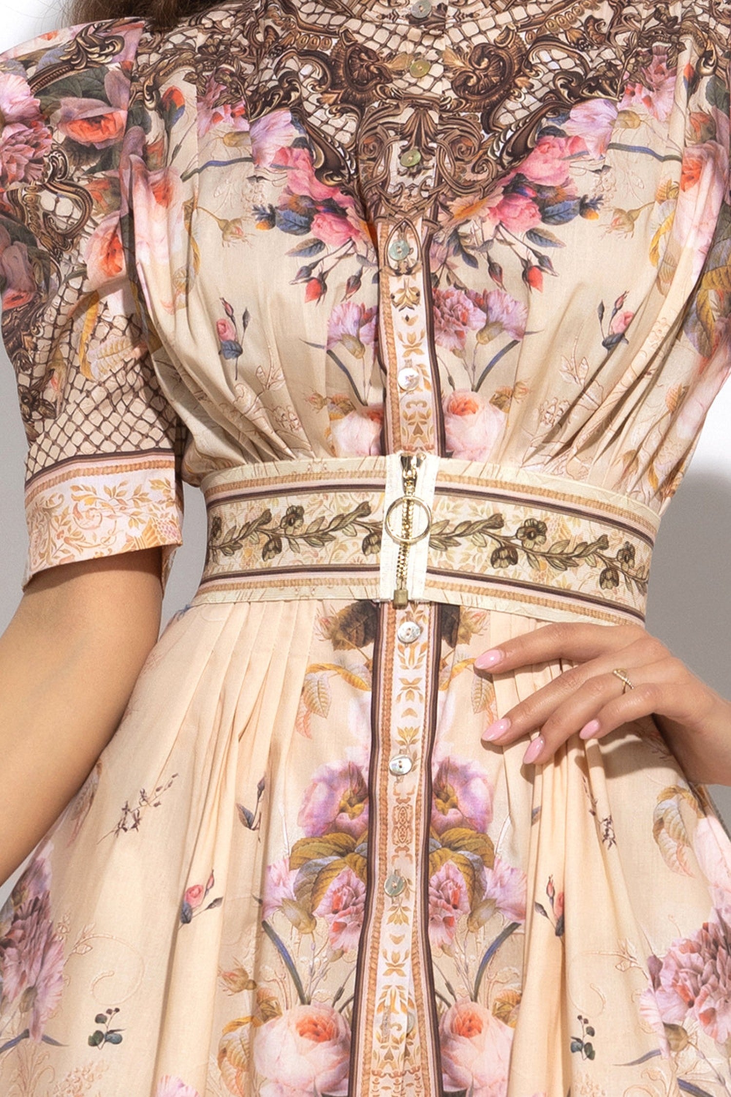 POPLIN DRESS WITH PUFF SLEEVES - BAROQUE FLOWERS