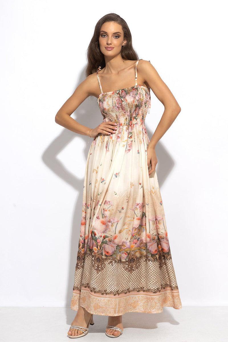 VISCOSE DRESS WITH STRAPS - BAROQUE FLOWERS JIRO ДЪЛГА РОКЛЯ ОТ ВИСКОЗА С ПРЕЗРАМКИ - BAROQUE FLOWERS JIORO