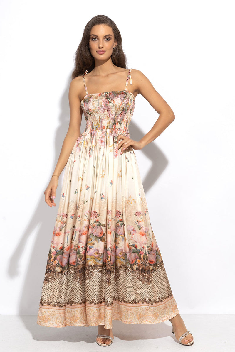 VISCOSE DRESS WITH STRAPS - BAROQUE FLOWERS JIRO ДЪЛГА РОКЛЯ ОТ ВИСКОЗА С ПРЕЗРАМКИ - BAROQUE FLOWERS JIORO