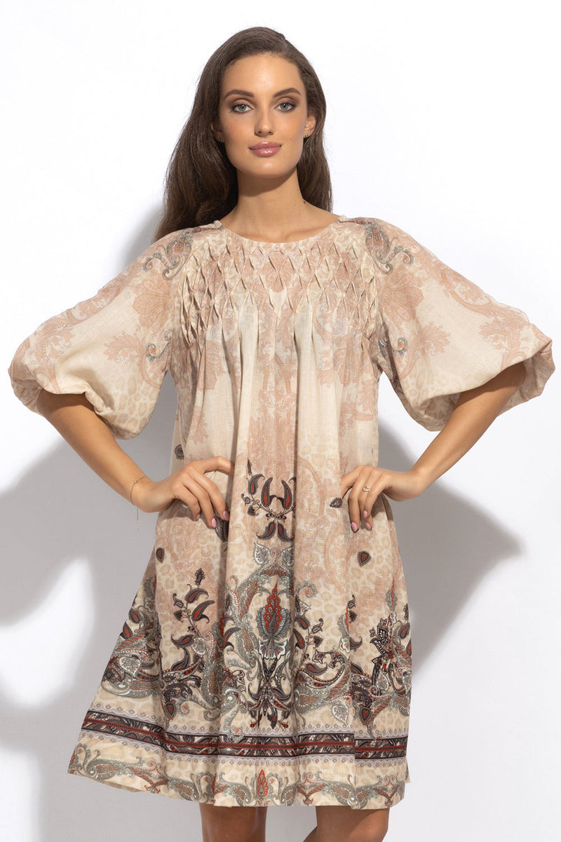 LINEN-LIKE BOHO DRESS – PAISLEY BEIGE JIORO РОКЛЯ С РОЗЕТКА ОТ ЛЕН ВИСКОЗА - PAISLEY BEIGE JIORO