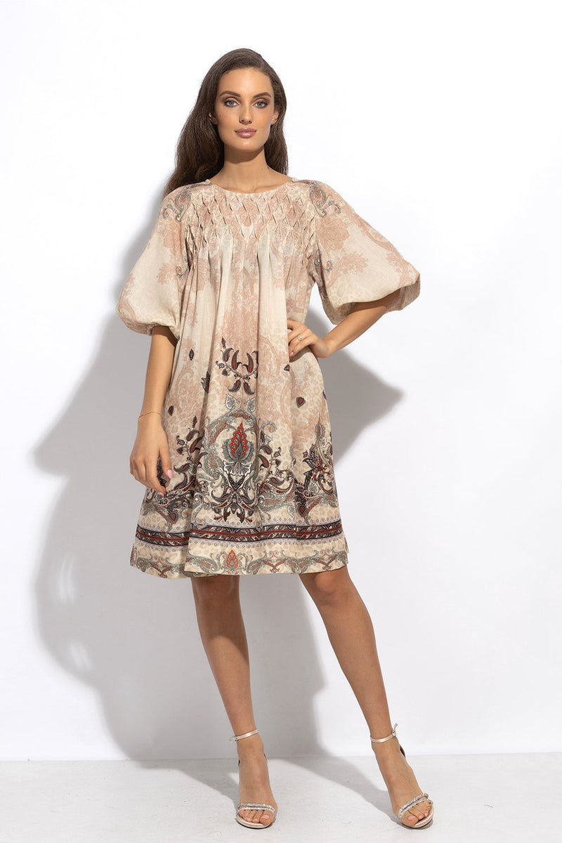 LINEN-LIKE BOHO DRESS – PAISLEY BEIGE JIORO РОКЛЯ С РОЗЕТКА ОТ ЛЕН ВИСКОЗА - PAISLEY BEIGE JIORO