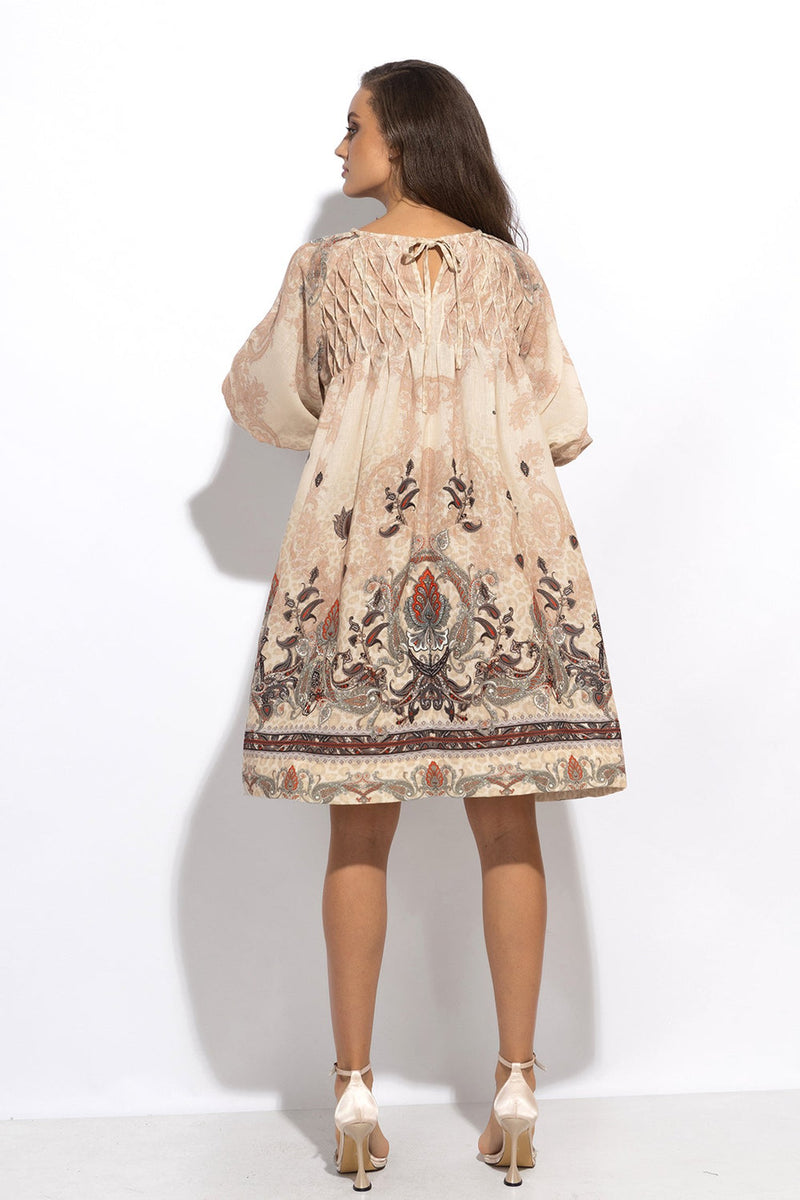 LINEN-LIKE BOHO DRESS – PAISLEY BEIGE JIORO РОКЛЯ С РОЗЕТКА ОТ ЛЕН ВИСКОЗА - PAISLEY BEIGE JIORO