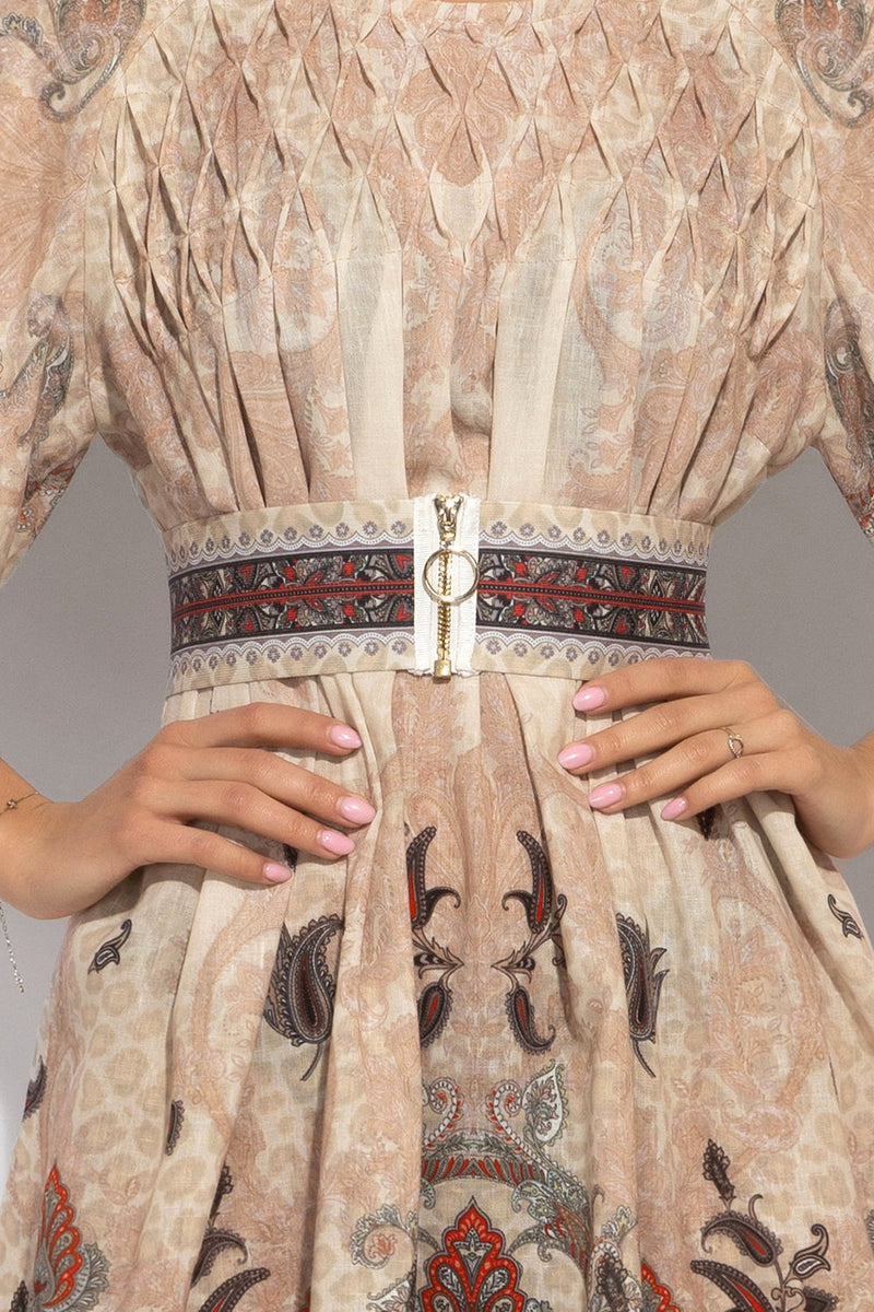 LINEN-LIKE BOHO DRESS – PAISLEY BEIGE JIORO РОКЛЯ С РОЗЕТКА ОТ ЛЕН ВИСКОЗА - PAISLEY BEIGE JIORO
