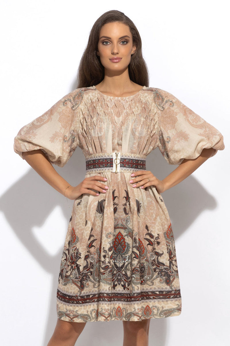 LINEN-LIKE BOHO DRESS – PAISLEY BEIGE JIORO РОКЛЯ С РОЗЕТКА ОТ ЛЕН ВИСКОЗА - PAISLEY BEIGE JIORO