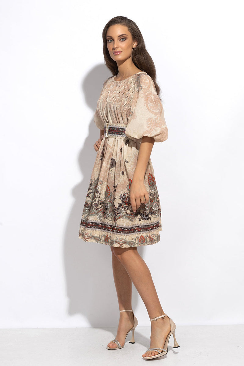 LINEN-LIKE BOHO DRESS – PAISLEY BEIGE JIORO РОКЛЯ С РОЗЕТКА ОТ ЛЕН ВИСКОЗА - PAISLEY BEIGE JIORO