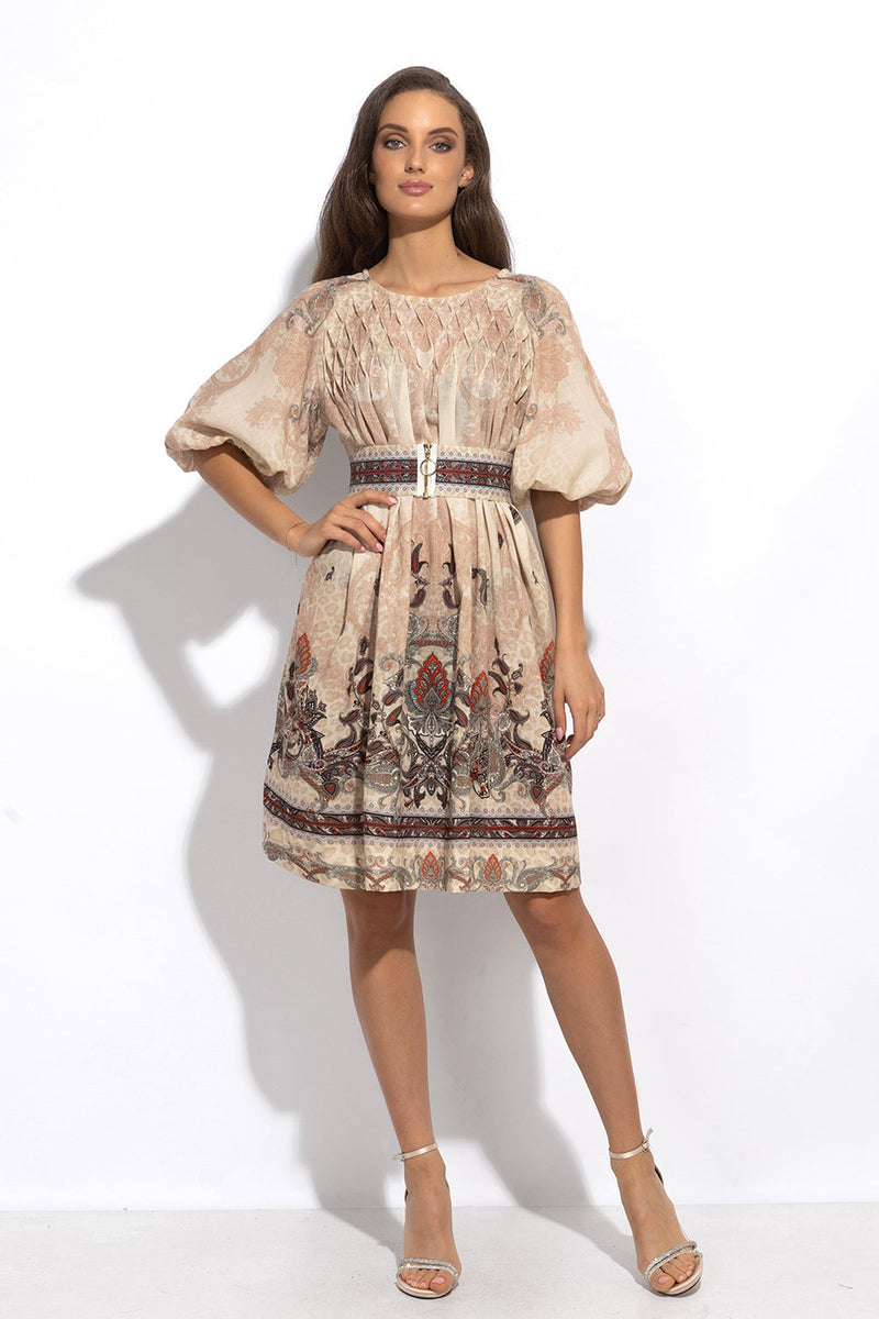 LINEN-LIKE BOHO DRESS – PAISLEY BEIGE JIORO РОКЛЯ С РОЗЕТКА ОТ ЛЕН ВИСКОЗА - PAISLEY BEIGE JIORO