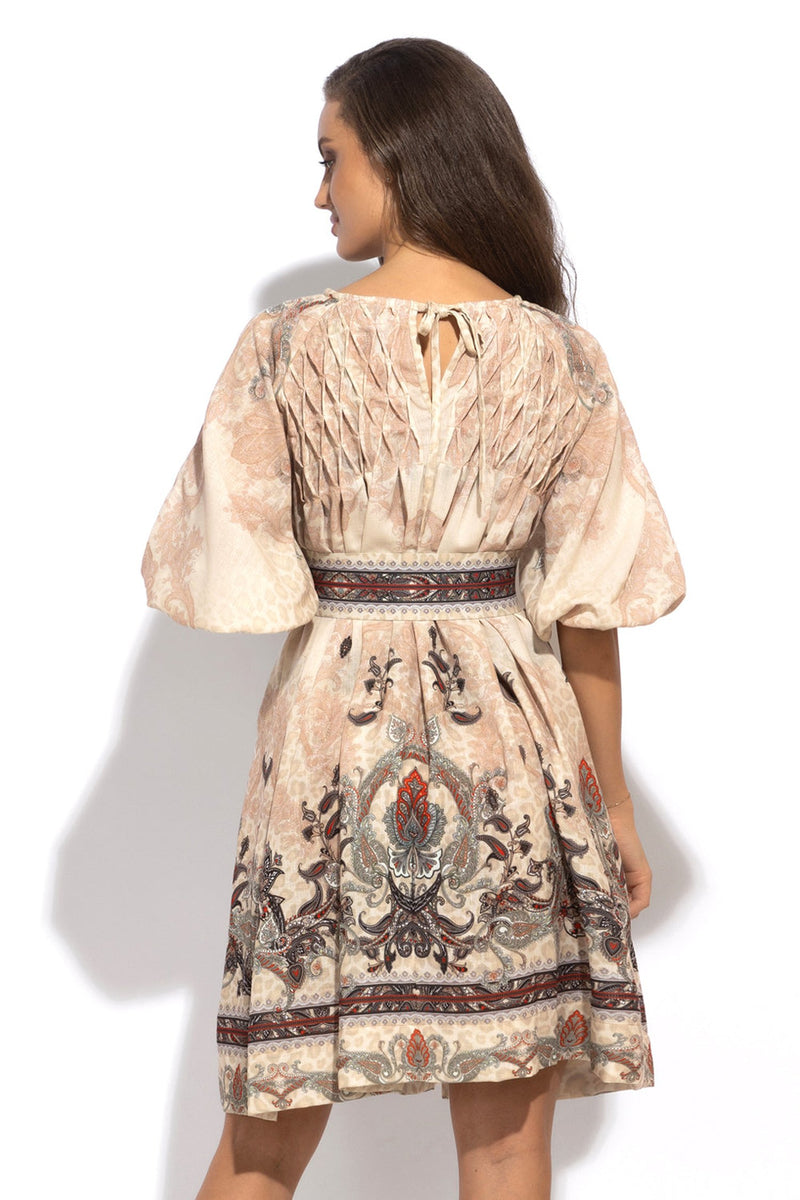 LINEN-LIKE BOHO DRESS – PAISLEY BEIGE JIORO РОКЛЯ С РОЗЕТКА ОТ ЛЕН ВИСКОЗА - PAISLEY BEIGE JIORO