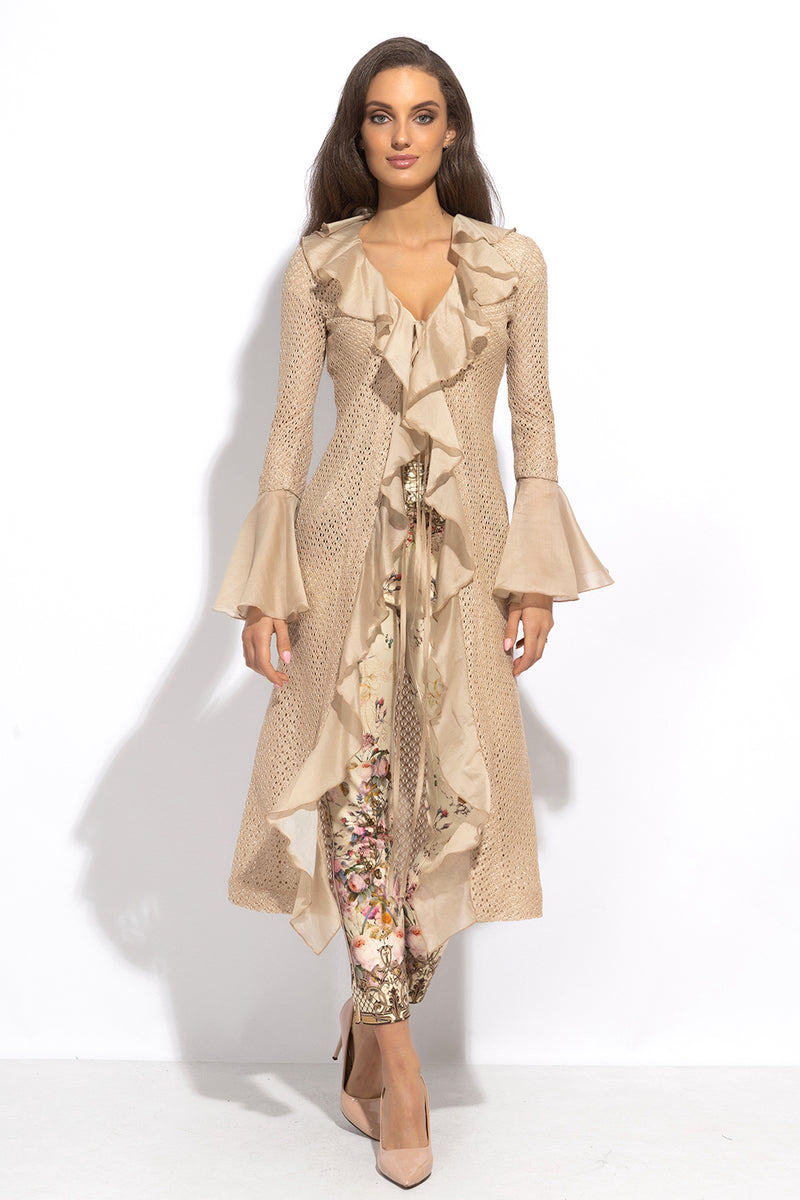 COTTON MESH CARDIGAN WITH RUFFLES - ESSENTIALS JIORO ПАМУЧНА МРЕЖЕСТА ЖИЛЕТКА С КЪДРИ - ESSENTIALS JIORO