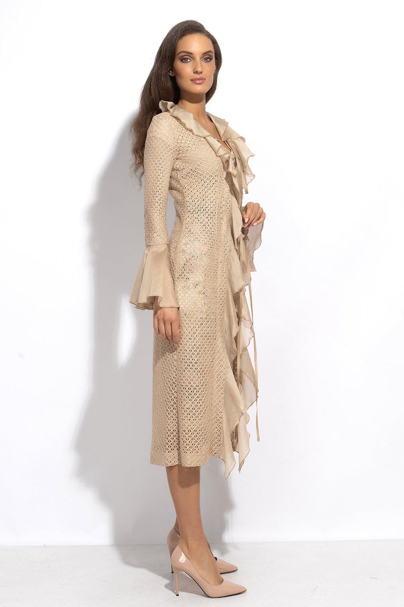 COTTON MESH CARDIGAN WITH RUFFLES - ESSENTIALS JIORO ПАМУЧНА МРЕЖЕСТА ЖИЛЕТКА С КЪДРИ - ESSENTIALS JIORO