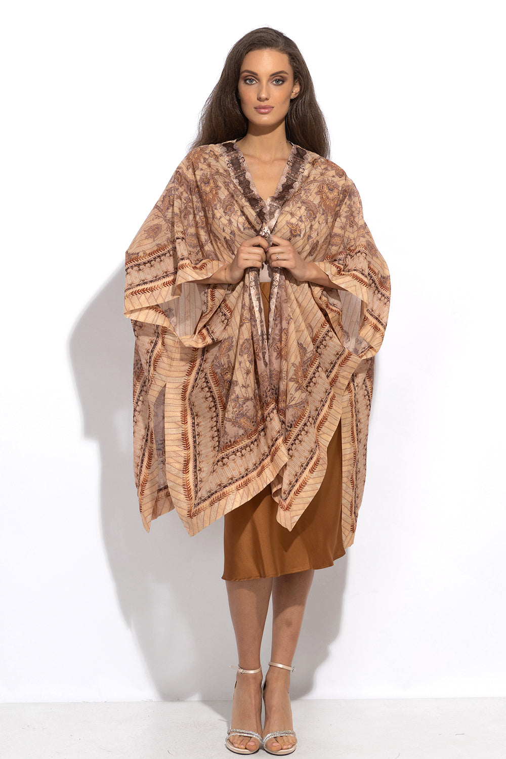 SILK COTTON KIMONO DRESS - LEO BEIGE