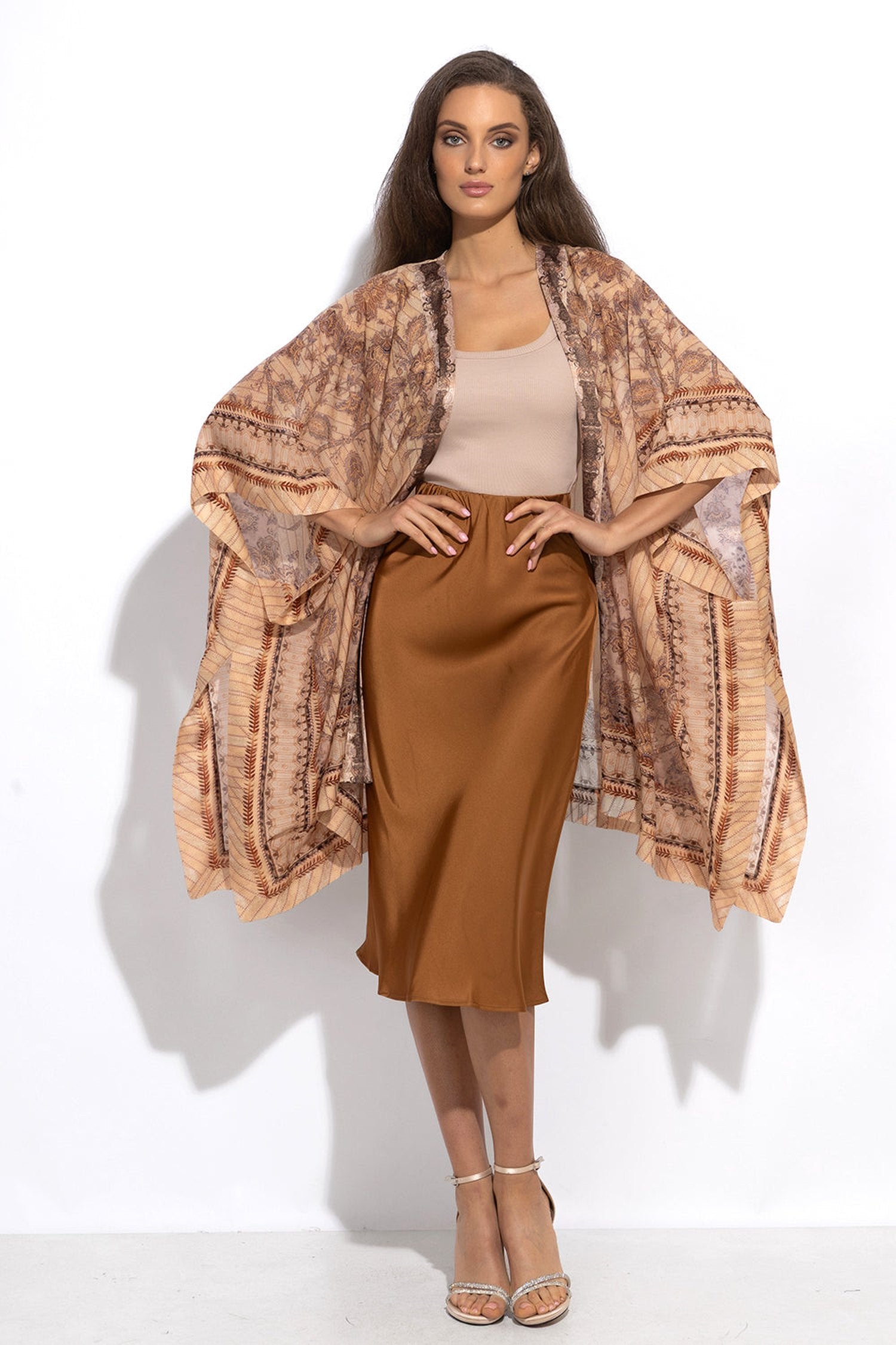 SILK COTTON KIMONO DRESS - LEO BEIGE