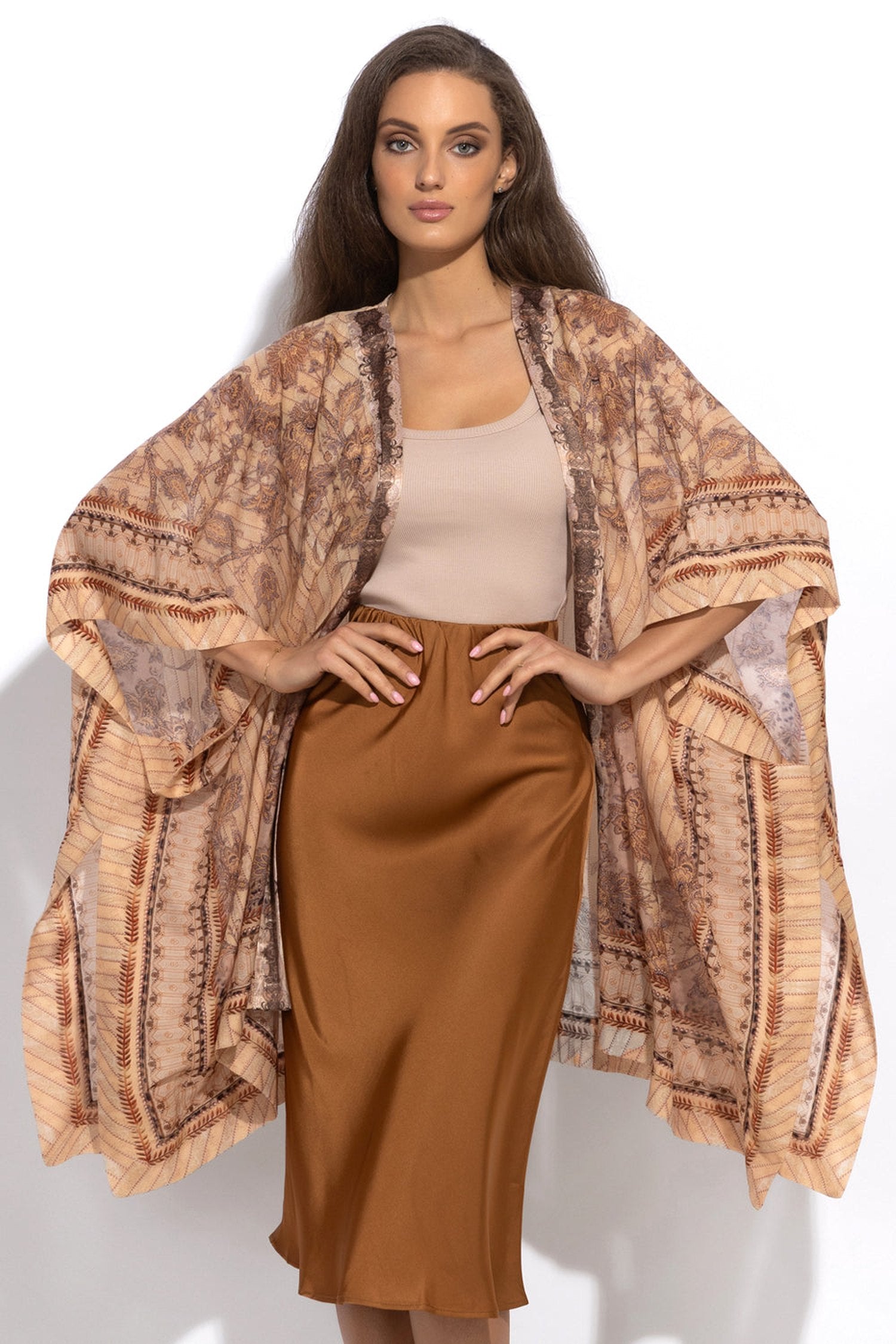 SILK COTTON KIMONO DRESS - LEO BEIGE