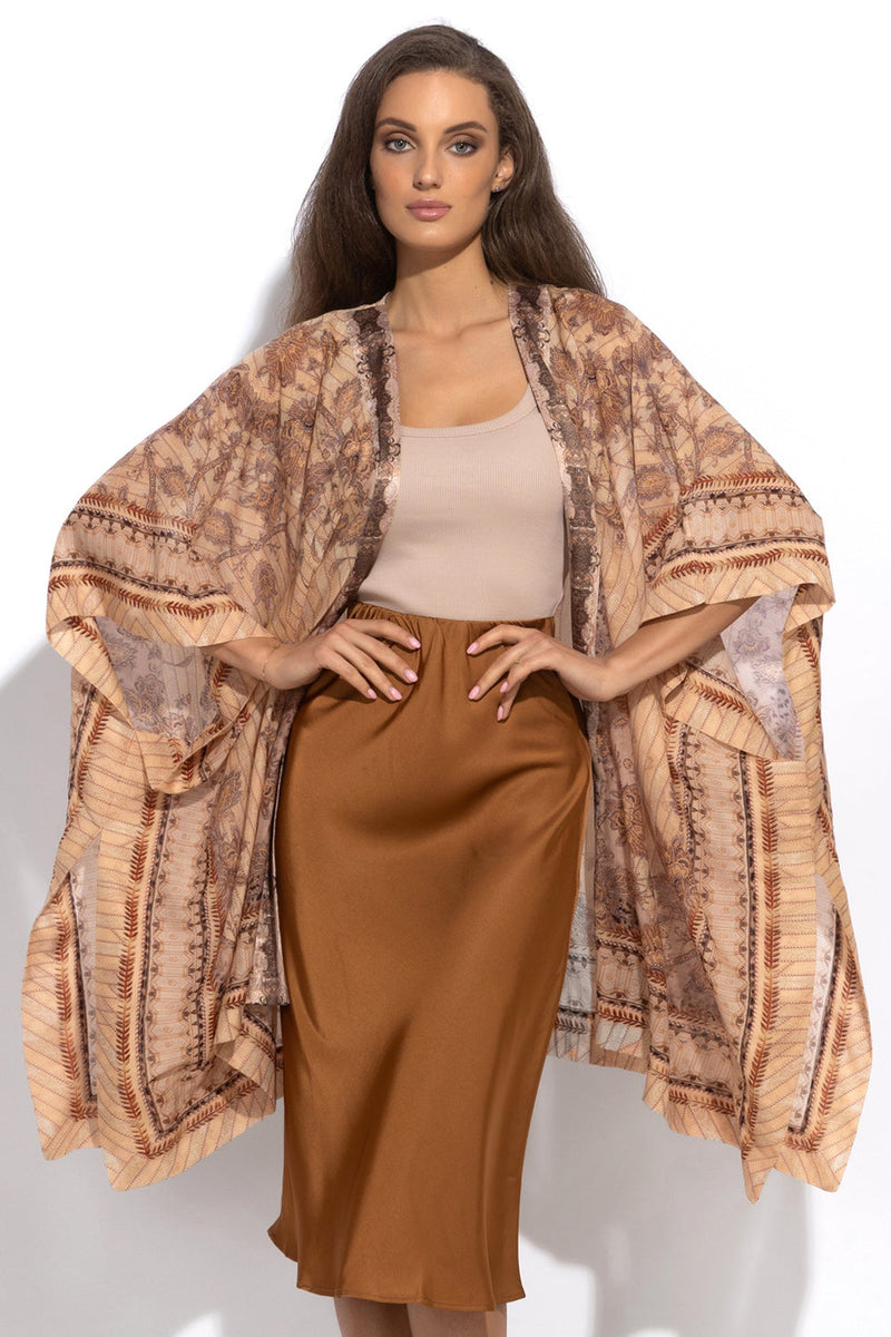 BIAS-CUT SATIN SKIRT WITH ELASTIC WAISTBAND IN BROWN - ESSENTIALS JIORO ПОЛА ОТ АЦЕТАТНА КОПРИНА В КАФЯВО - ESSENTIALS JIORO