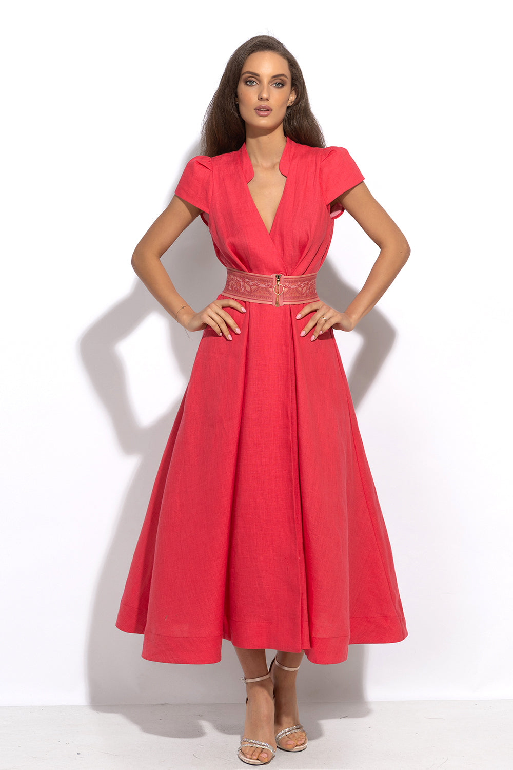 LONG FLARED LINEN DRESS IN FUCHSIA – ESSENTIALS