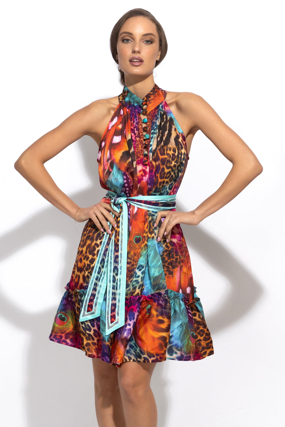 FLARED VISCOSE DRESS - LEO NEON WILD