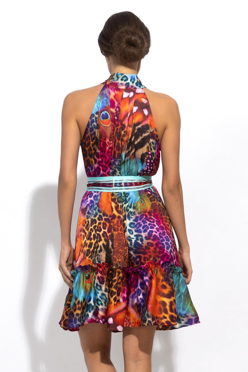 FLARED VISCOSE DRESS - LEO NEON WILD JIORO РАЗКРОЕНА РОКЛЯ ОТ ВИСКОЗА - LEO NEON WILD JIORO