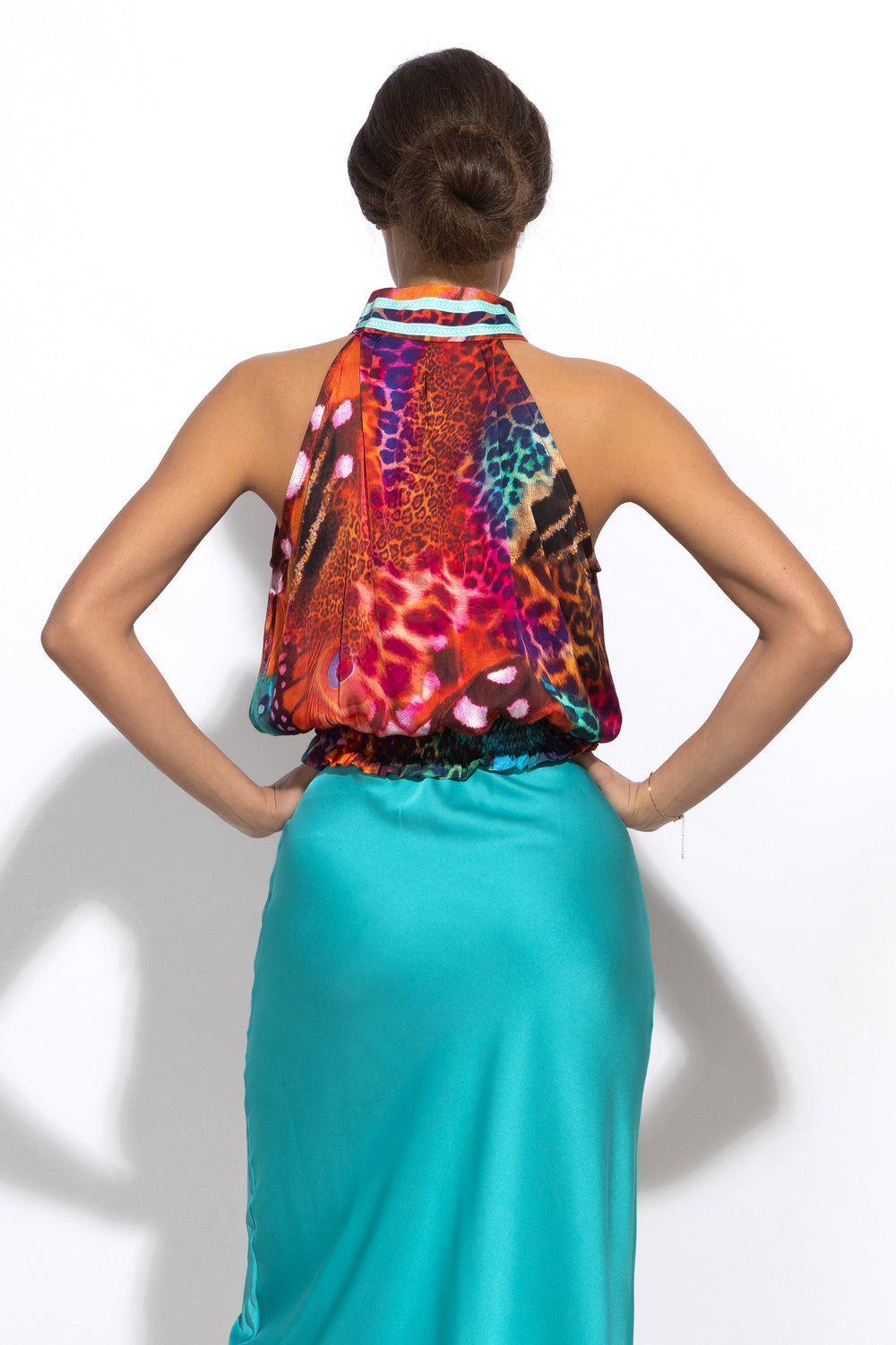 VISCOSE SATIN CROP TOP - LEO NEON WILD