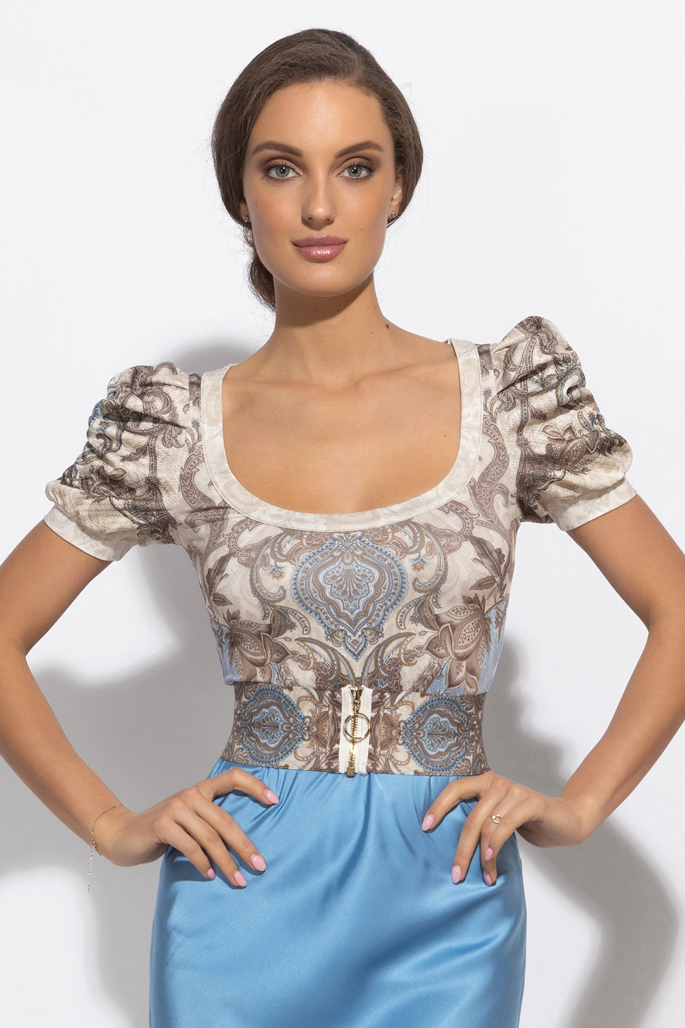 PUFF SLEEVE T-SHIRT - PAISLEY SKY