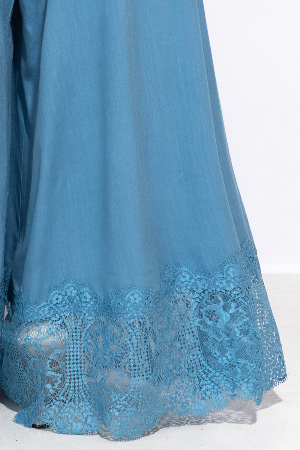 SKY BLUE VISCOSE PANTS WITH SLITS AND LACE TRIM - ESSENTIALS