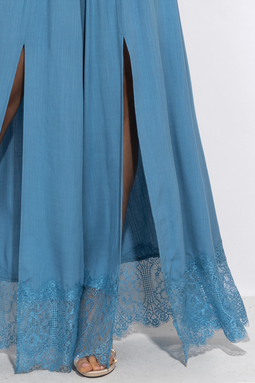 SKY BLUE VISCOSE PANTS WITH SLITS AND LACE TRIM - ESSENTIALS