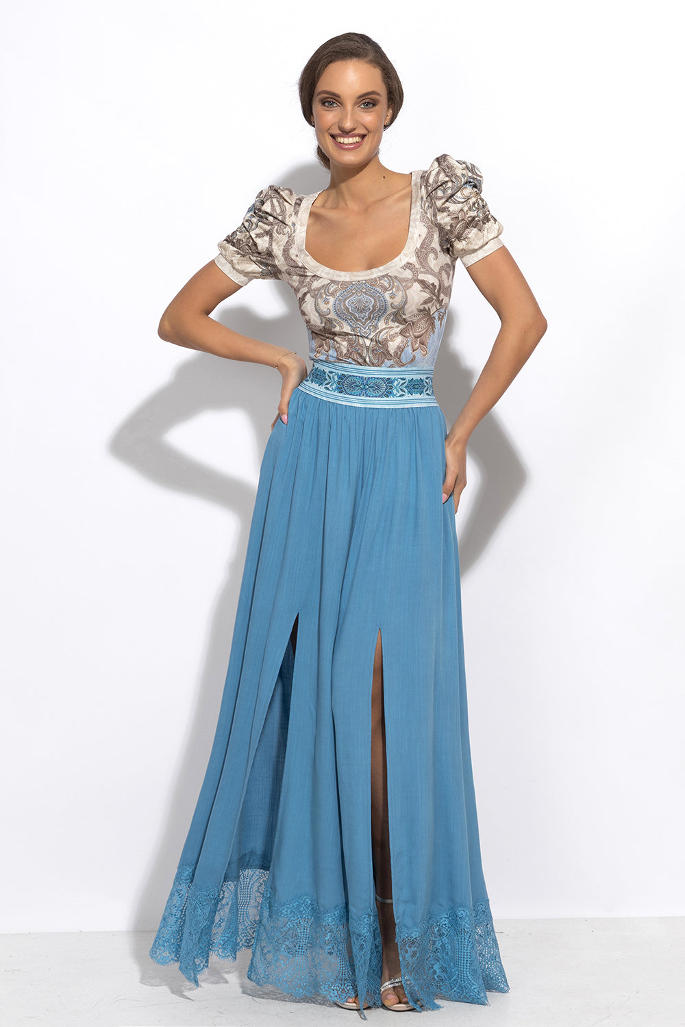 PUFF SLEEVE T-SHIRT - PAISLEY SKY
