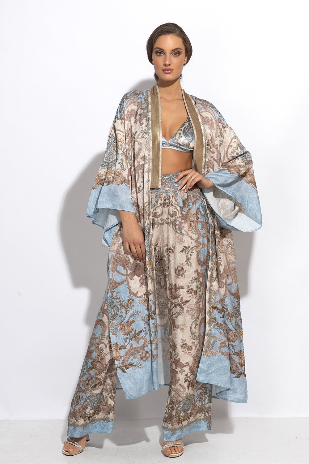 LUXURY SATIN VISCOSE KIMONO - PAISLEY SKY