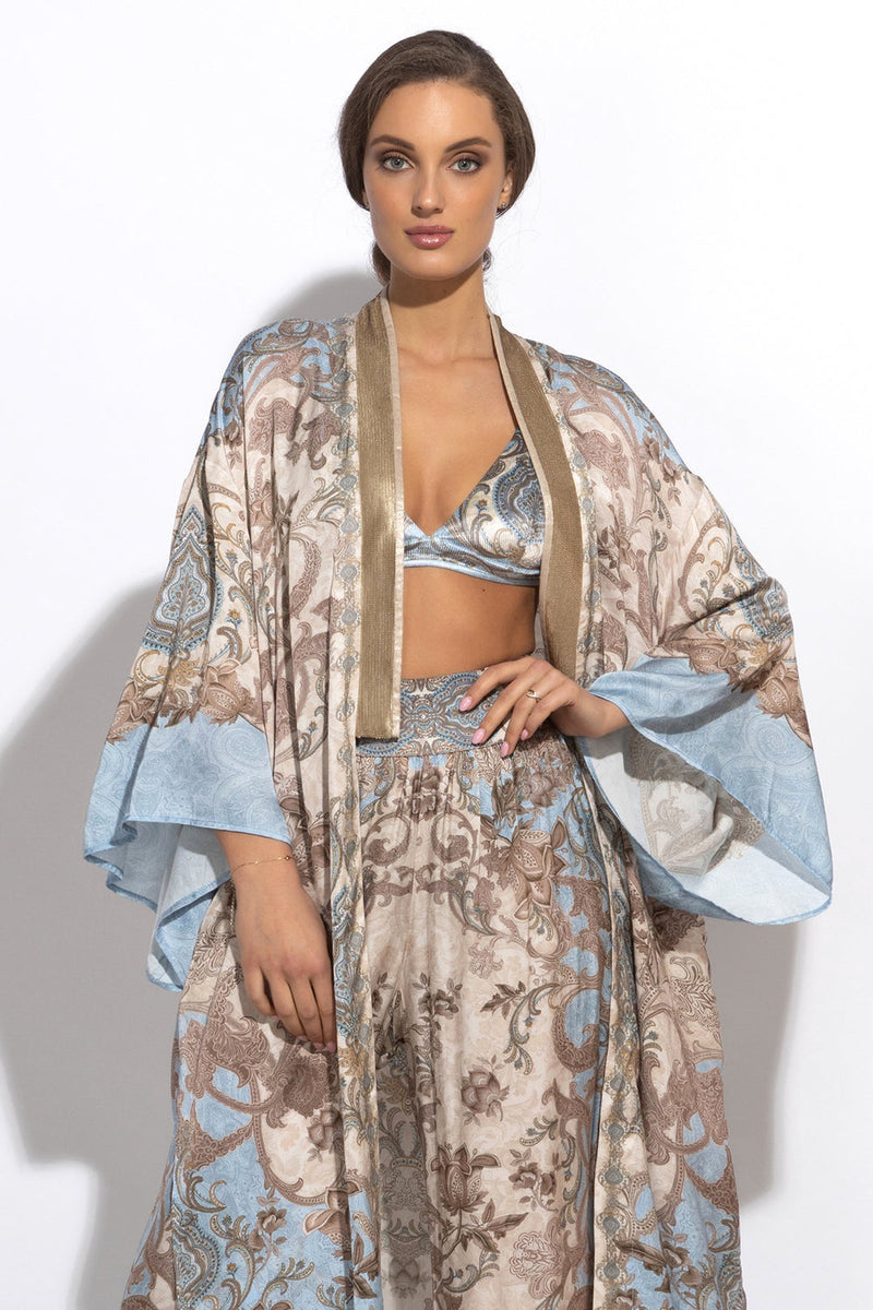 SATIN-VISCOSE-HOSE MIT LOCKEREM SITZ - PAISLEY SKY